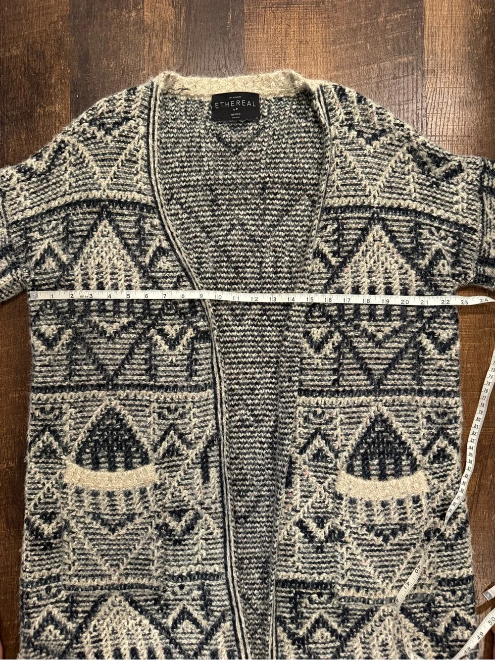 Ethereal cream and navy Aztec fuzzy cardigan with pockets - Picture 5 of 9